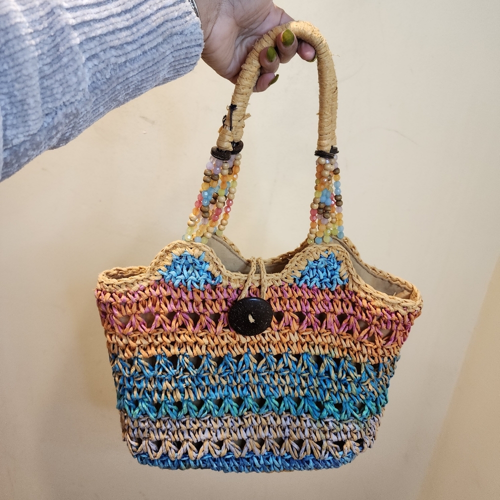 Kelly And Kattie Colorful Woven Straw Tote Bag